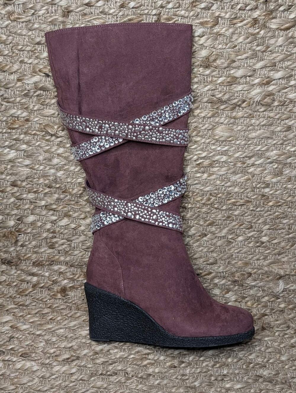 NEW! Joan Boyce Purple Embellished Rhinestone Tall Riding Fashion Boots Size 6 M